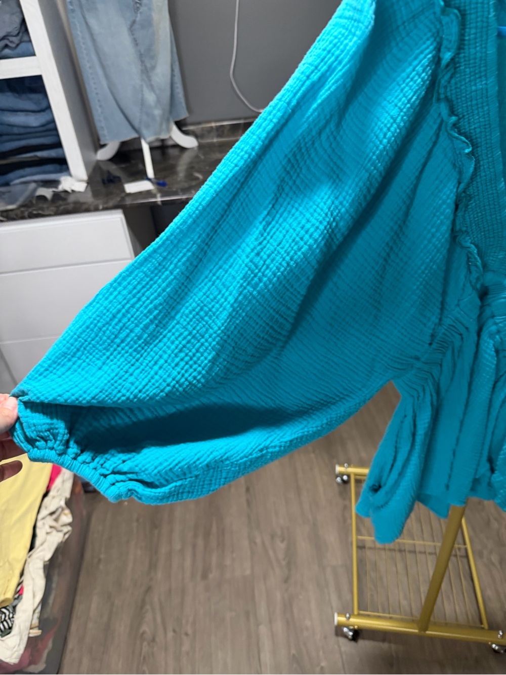 BUCKETLIST Turquoise Ruffle V-Neck Romper - Picture 2 of 10